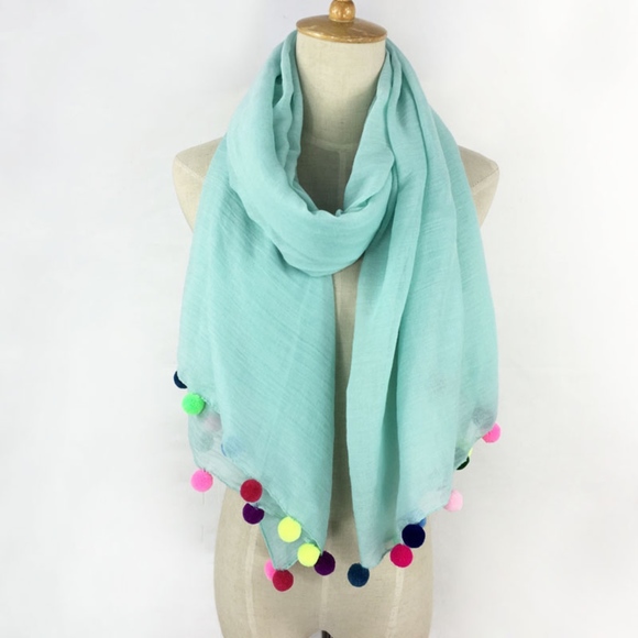 Golden Threads Accessories - Summer Teal Pom Pom Scarf Swimsuit Cover up